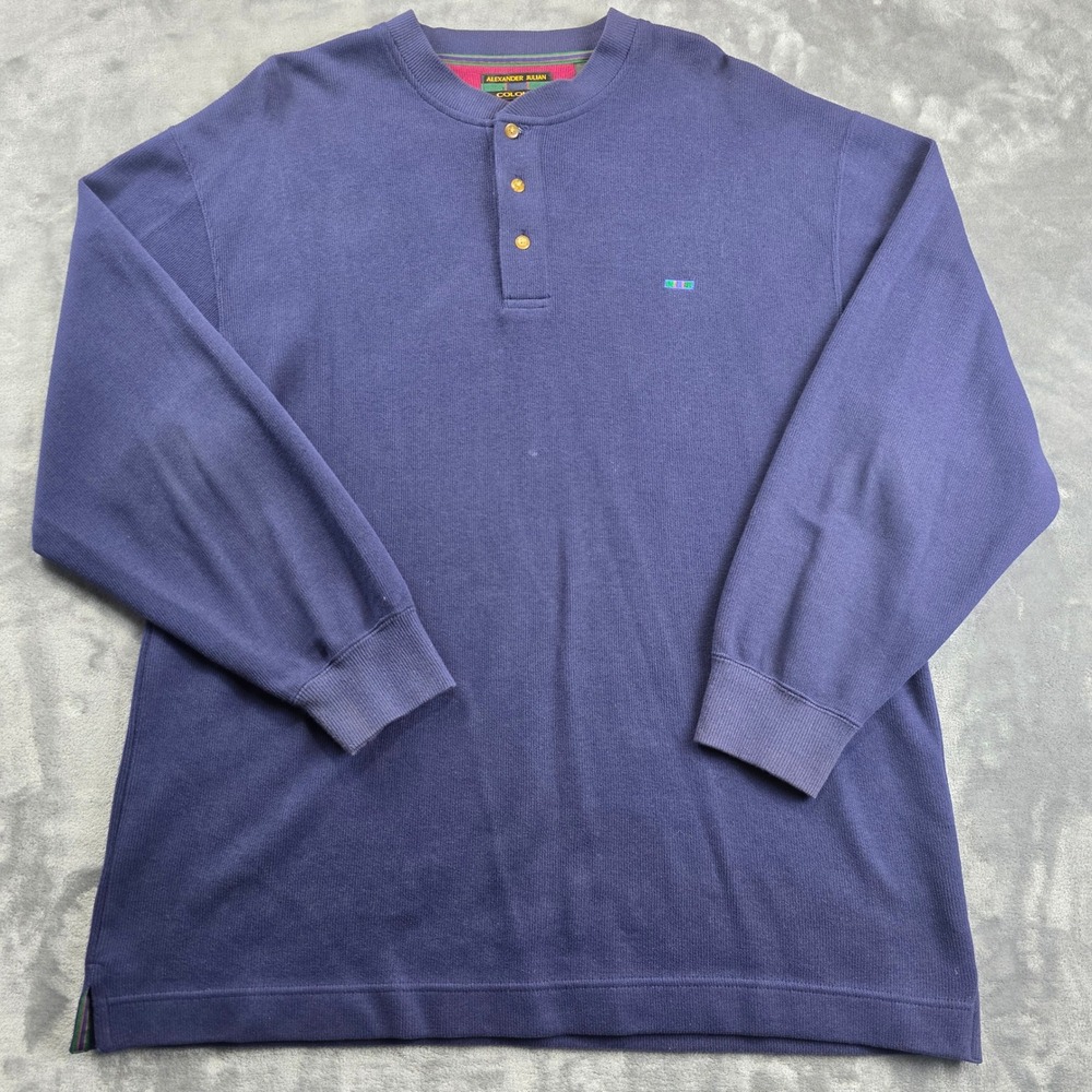Alexander Julian Henley Mens Large Blue Long Sleeve Cotton Knit Colours Shirt